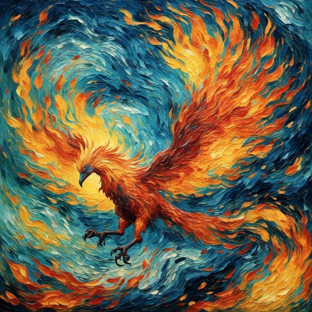 <lora:Van-Mo:1.0> A majestic blazing phoenix, swirling