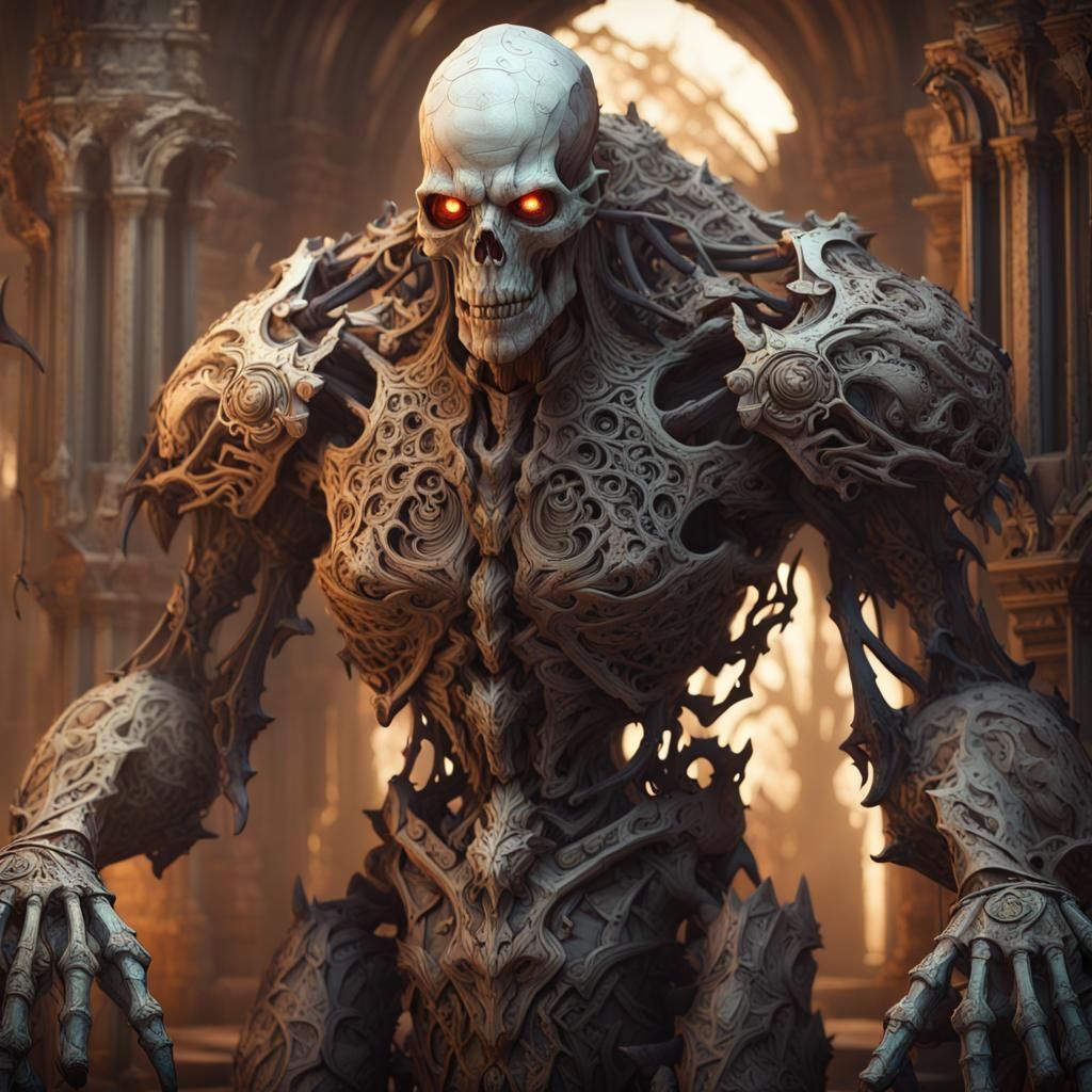 Ancient bone golem.  a masterpiece, 8k resolution, dark fant...