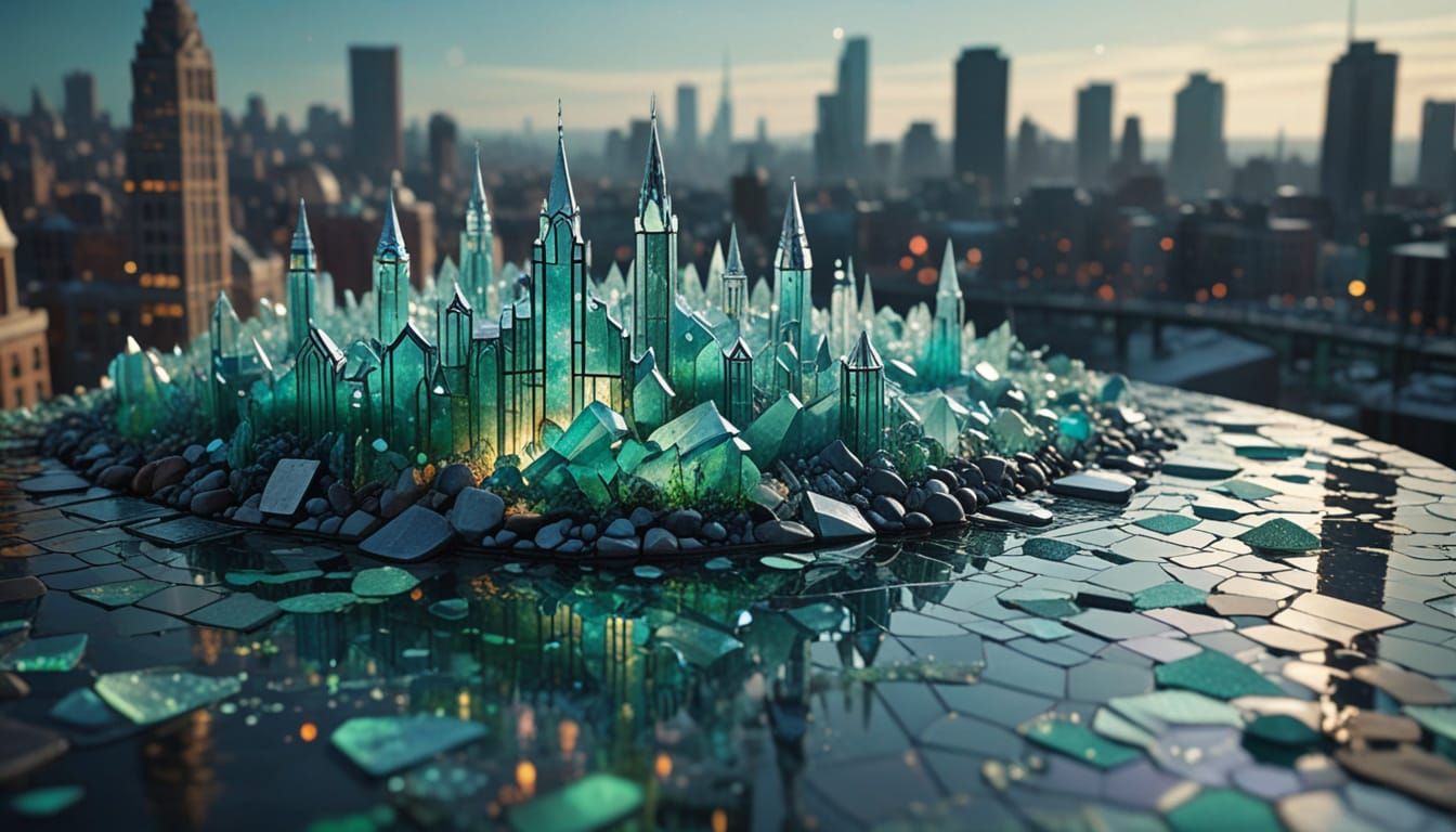 Abstract lyrical abstraction of a fantastical cityscape sculpted entirely from jagged, translucent sea ...  by @kirra-anne-ramirez