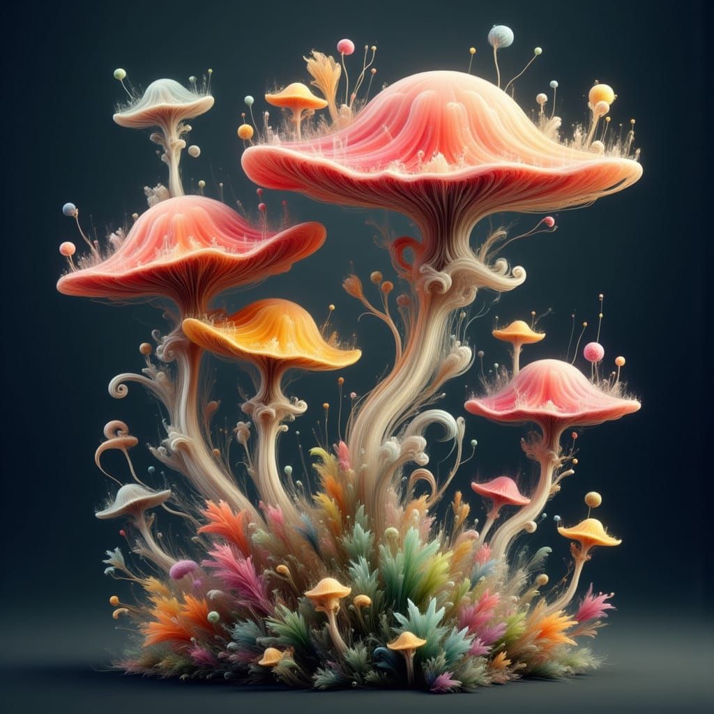 Whimsical Mushroom in Vibrant Labubu Colors