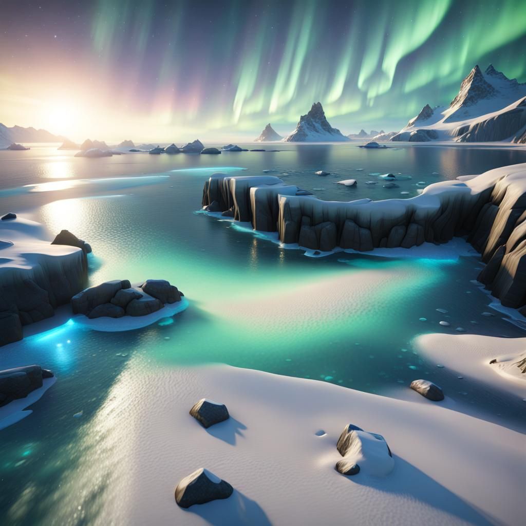 Magical, glacial beach, with glimmering, glittering galaxies...