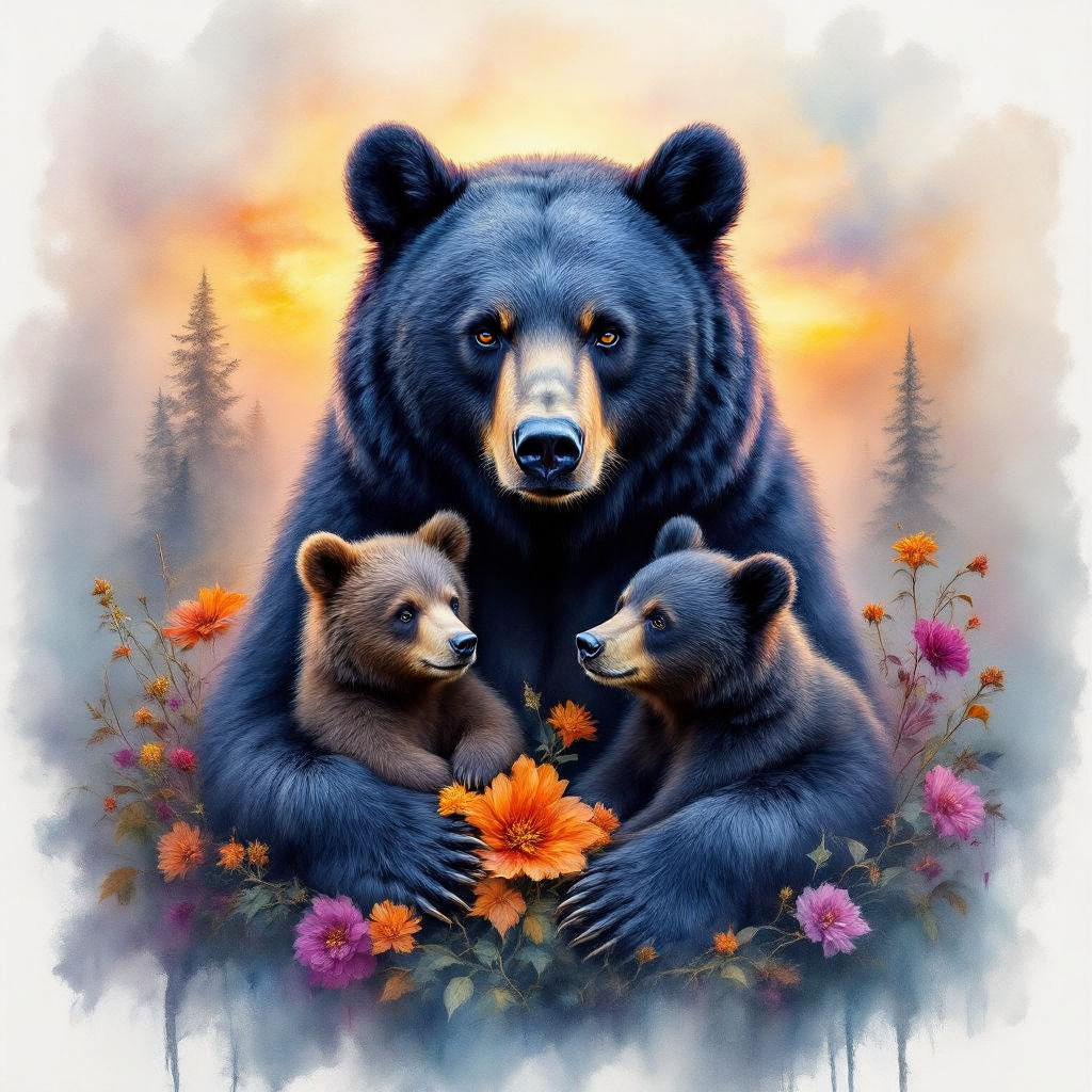 Portrait of a Black Bear and family