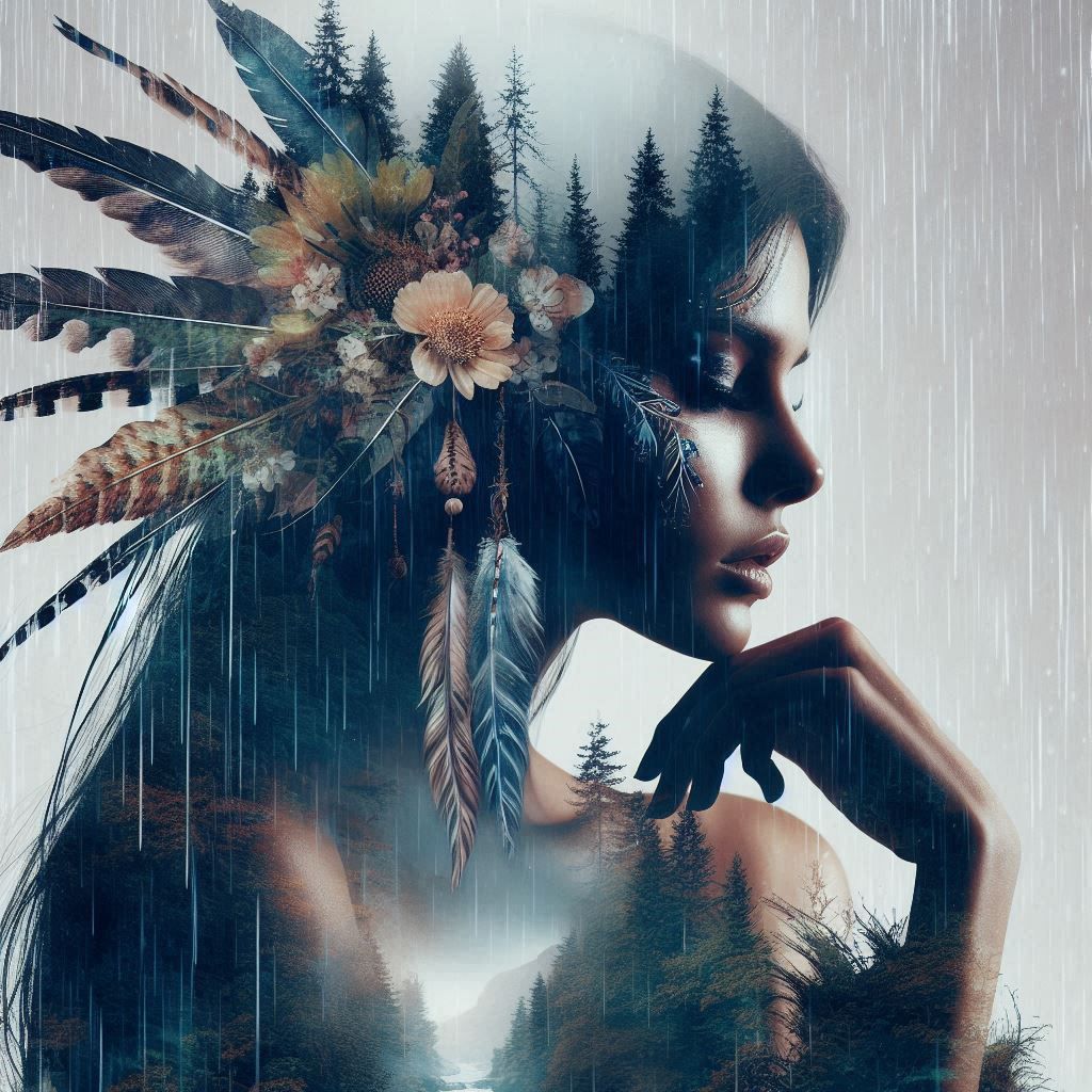 double exposure beautiful fantasy DALL-E 3 portrait landscape..