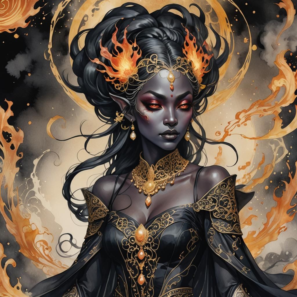 A captivating dark fantasy illustration of a mysterious dark...