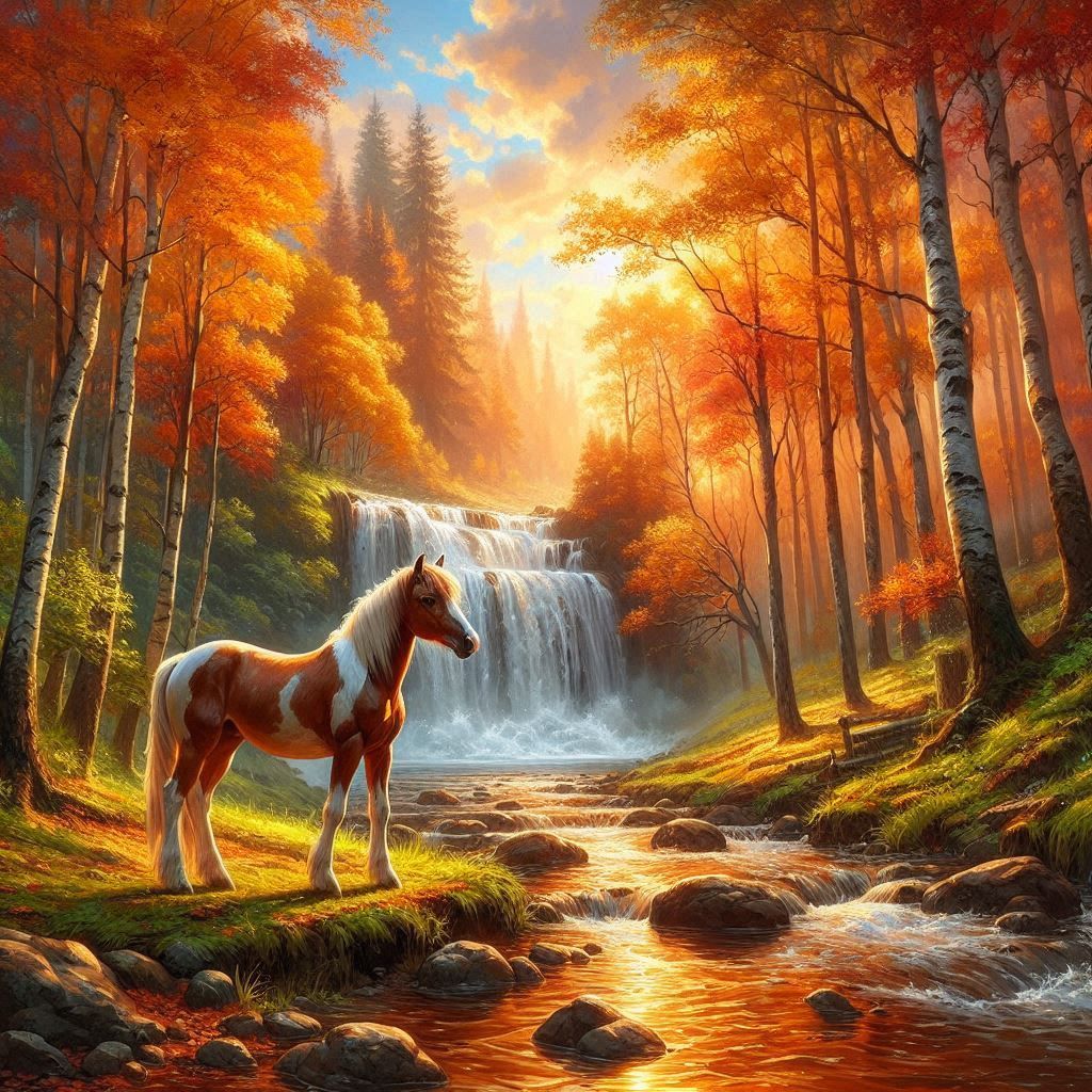 Paysage d'automne avec cheval
