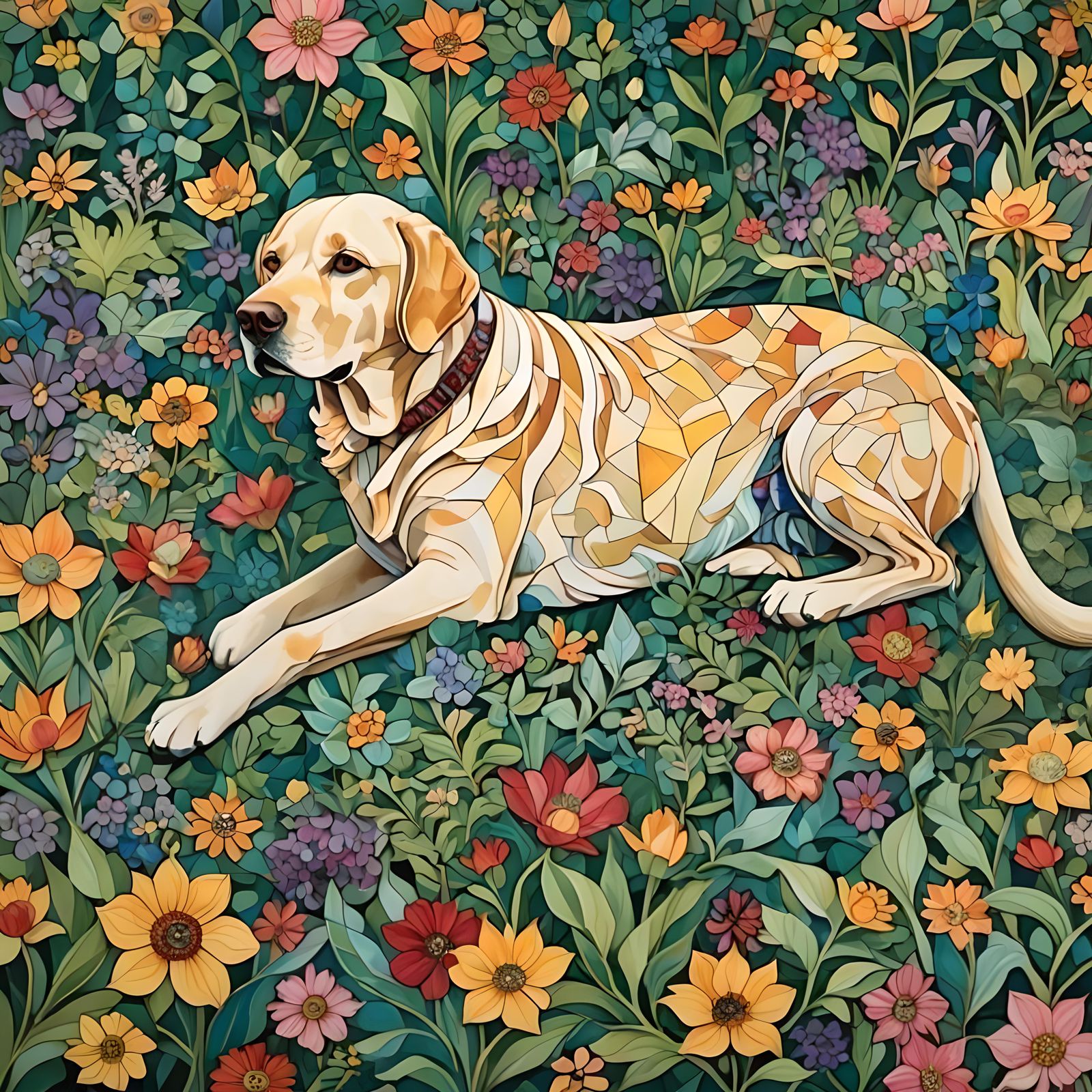 Yellow Labrador with Flowers
