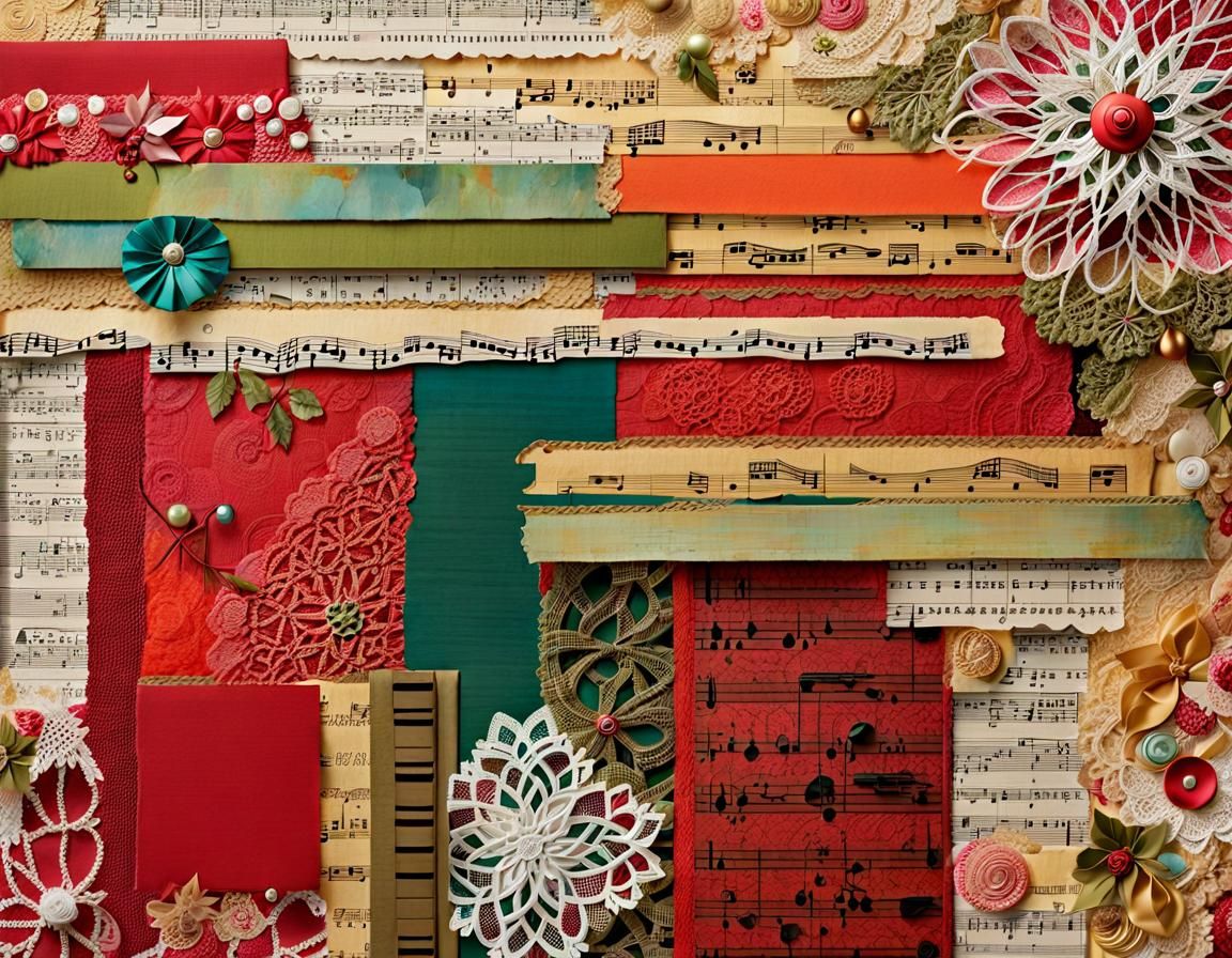Christmas as a mixed media paper collage painting made of ar...