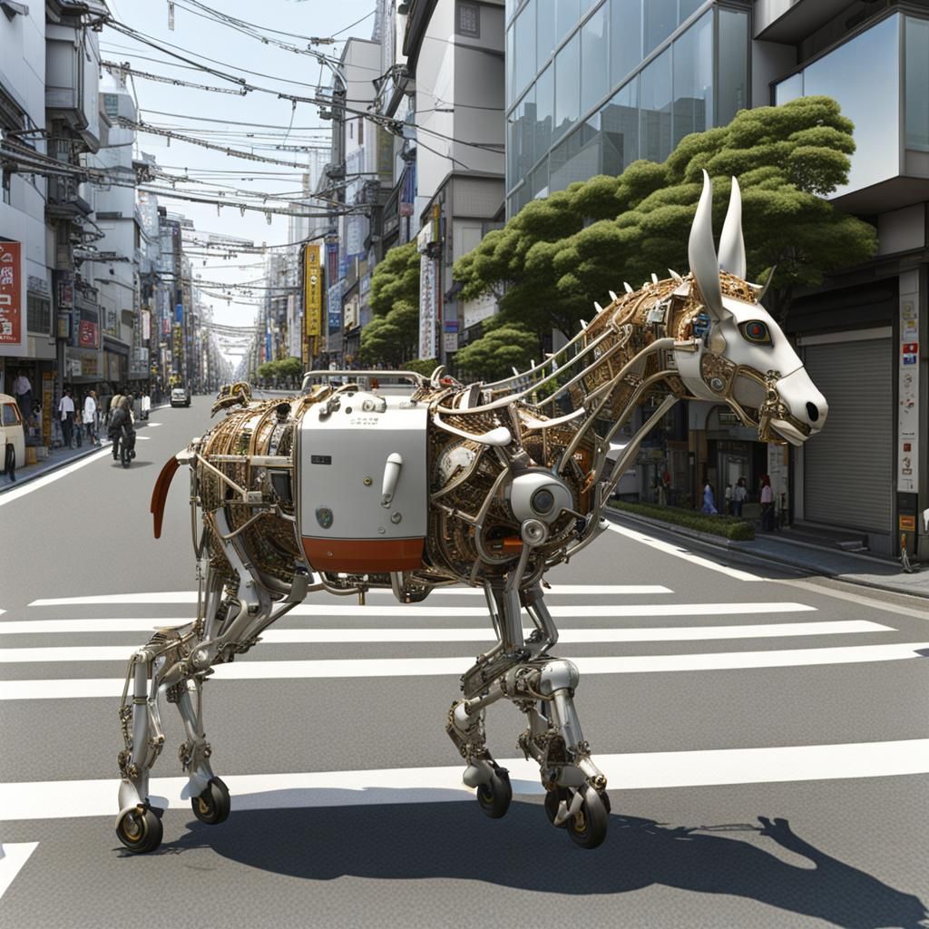 Google street view of Tokyo with mechanised animals
