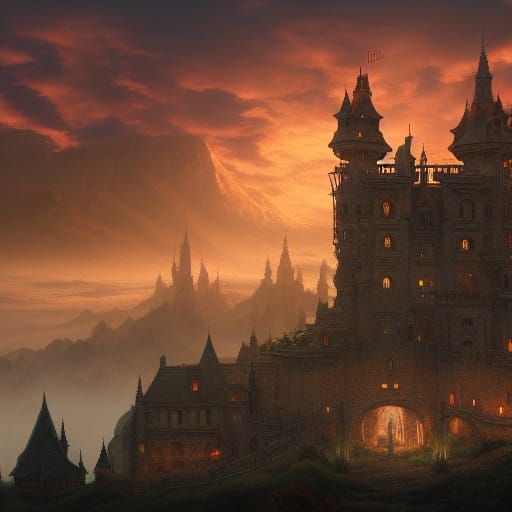 Sunset Castle: Detailed Fantasy Concept Art