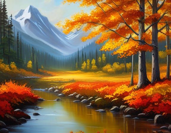 ultrarealistic, beautiful, peaceful forest in autumn, colorful, vibrant ...