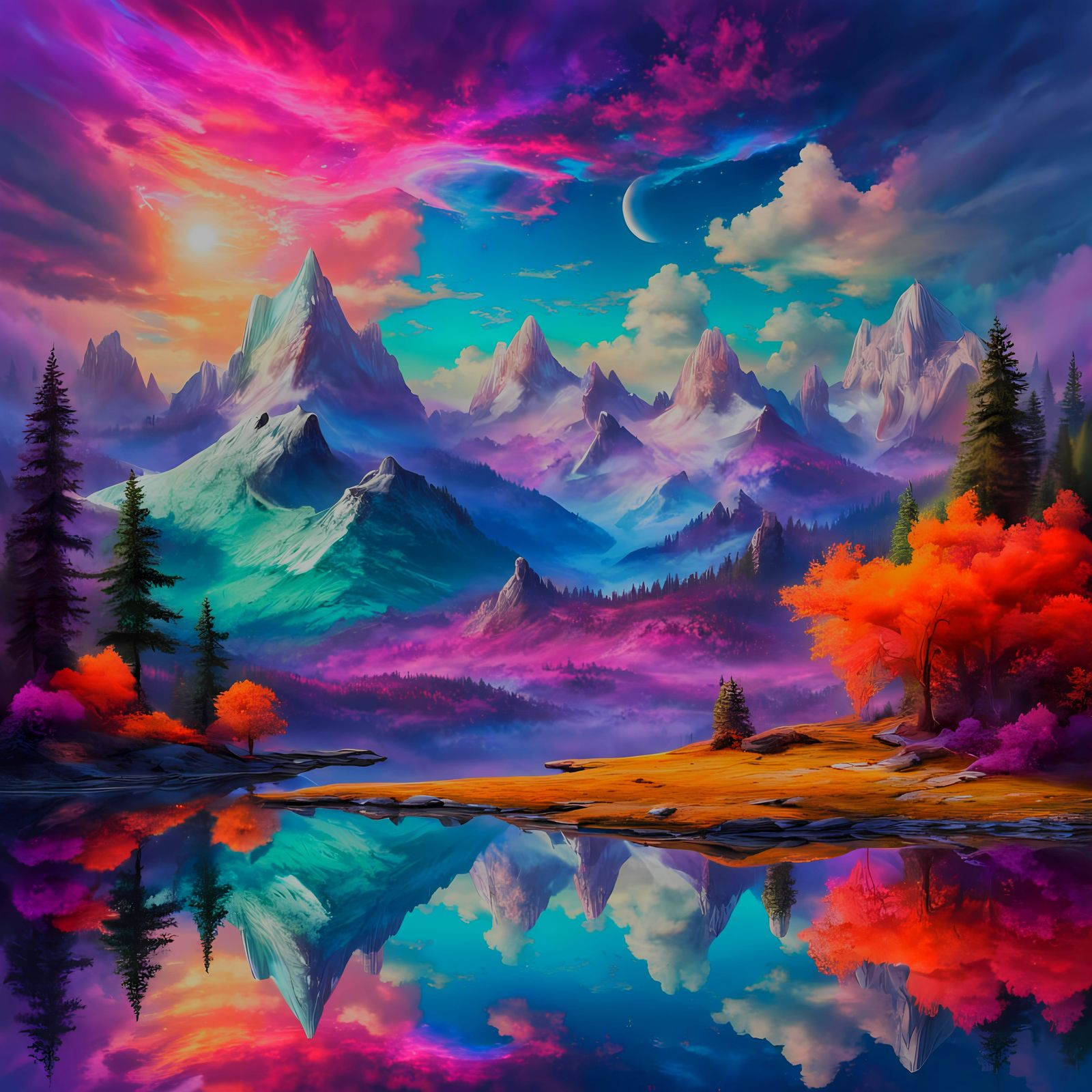 Dreamlike Lake Reflects Fantastical Mountains and Sky