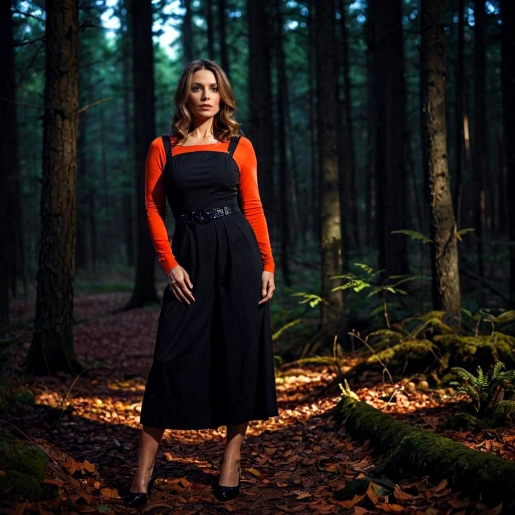 Mysterious Lady in Dark Fantastic Forest