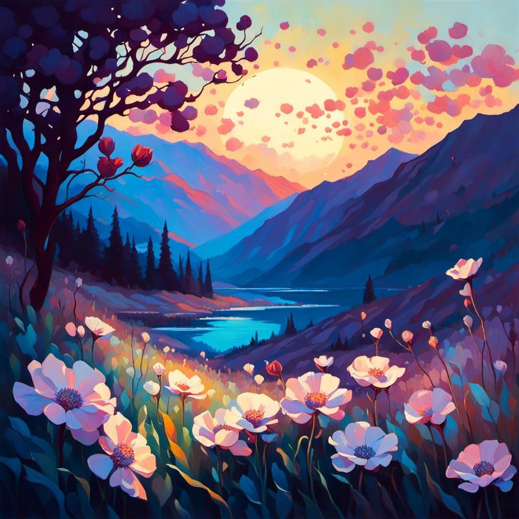 "delicate translucent flowers in the soft evening light, by ...