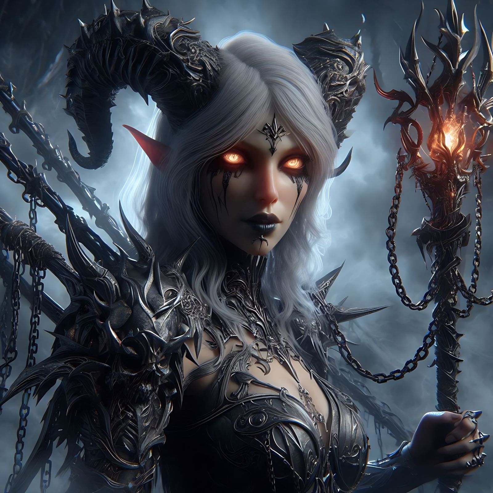 Ominous Demonic Elven Woman Warrior (Uploaded)