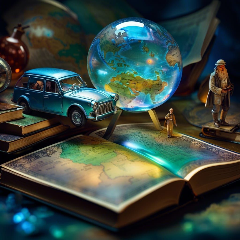 Miniature_holographic_world maps_road, cars, truchs coming_o...