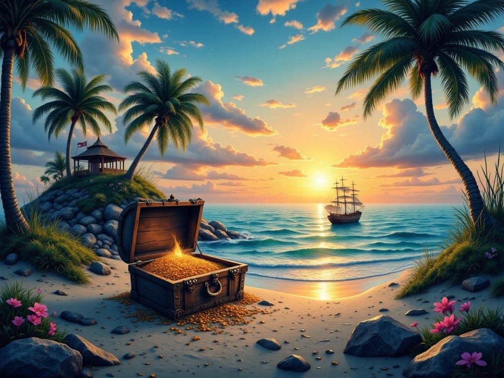 Pirate Discovers Treasure Chest in Manga Style