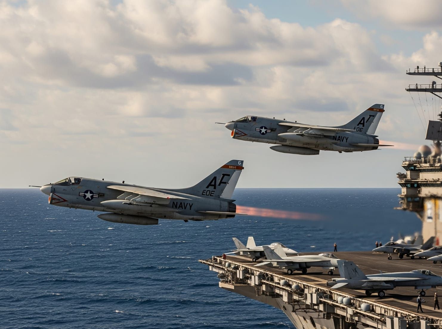 Vought A-7F Strikefighters above Carrier