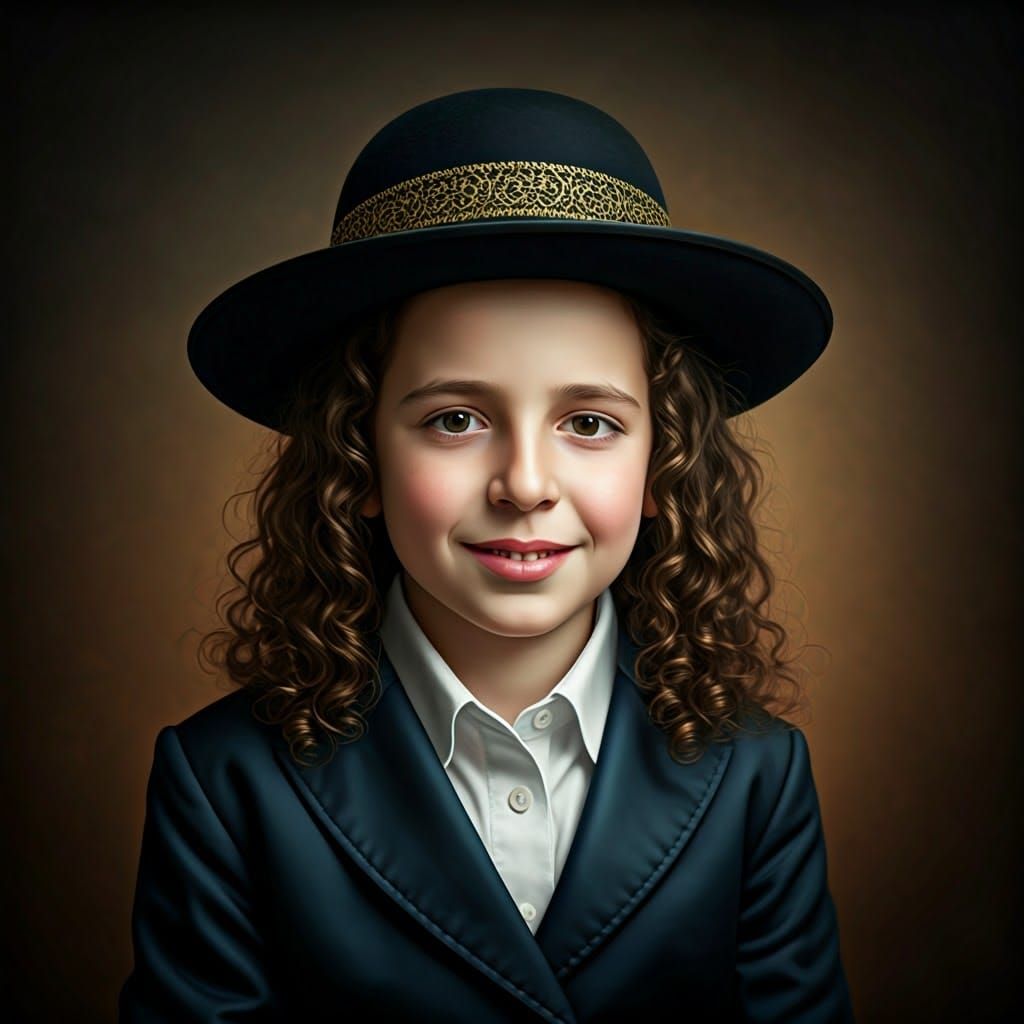 Young Hasidic Boy in Traditional Attire with Regal Innocence