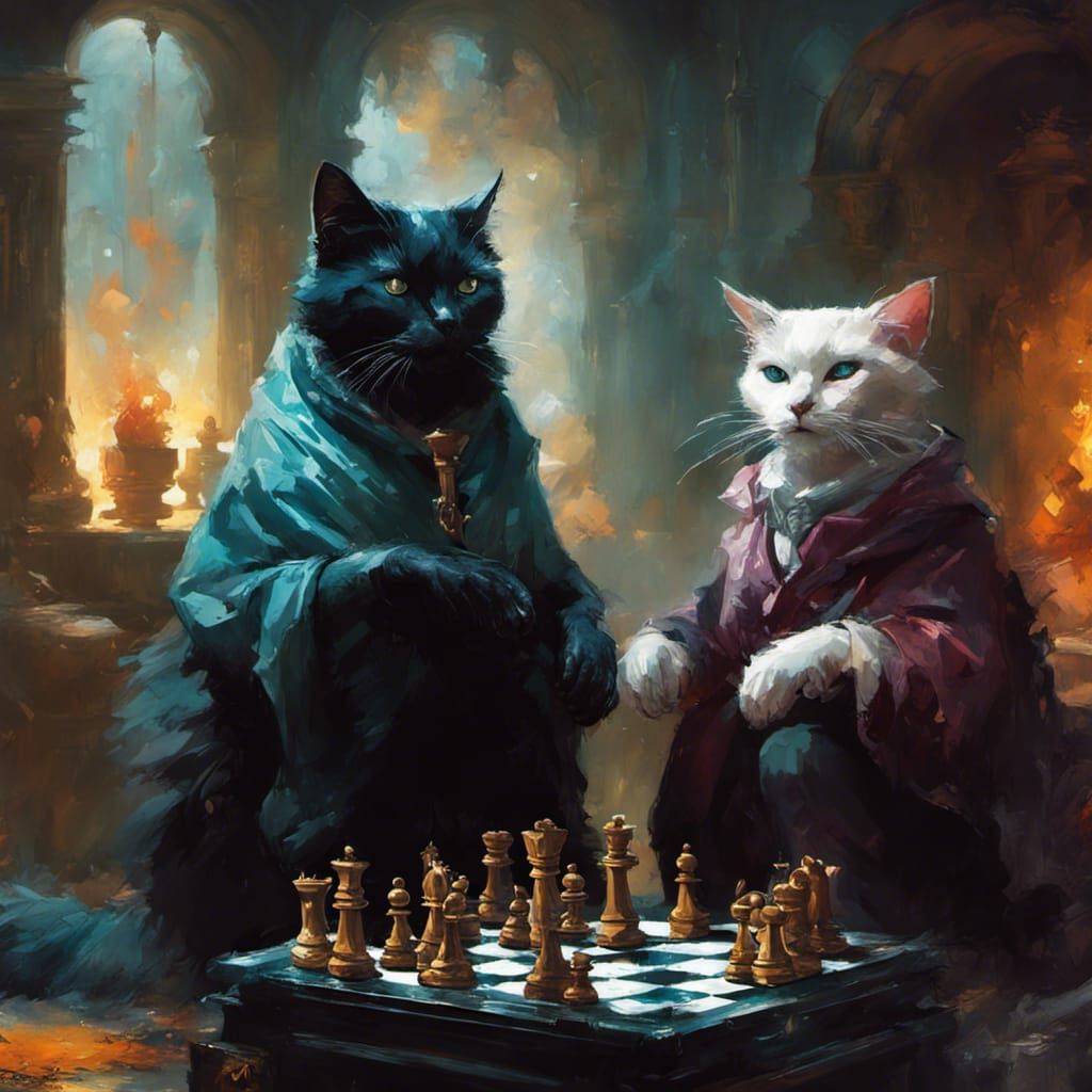 Cat Playing Chess, AI Generated Art Print for Sale by JacobJGuzman