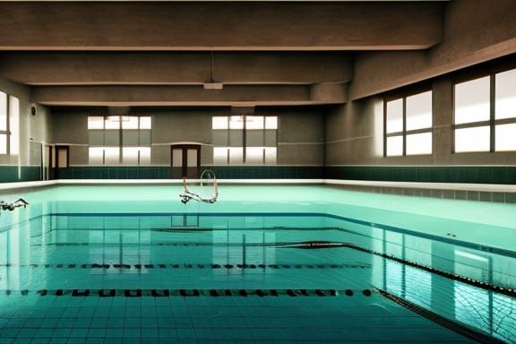 Empty, Abandoned Indoor Swimming Pool. Unreal Engine, Detailed Painting 