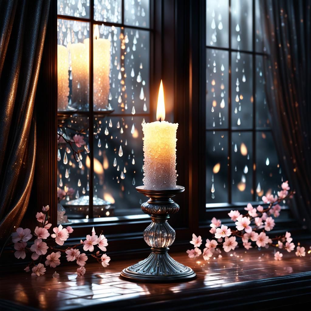 The sound of rain, a blanket, a candle = A piece of peace 