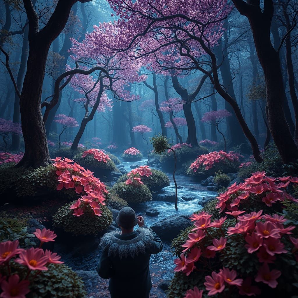 A River is Born in stargazing platform in flowers mycelium n...