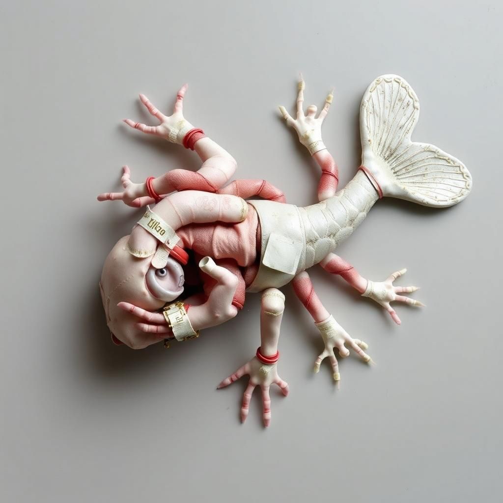 Surreal Cluster of Contorted Figures with Macabre Elements