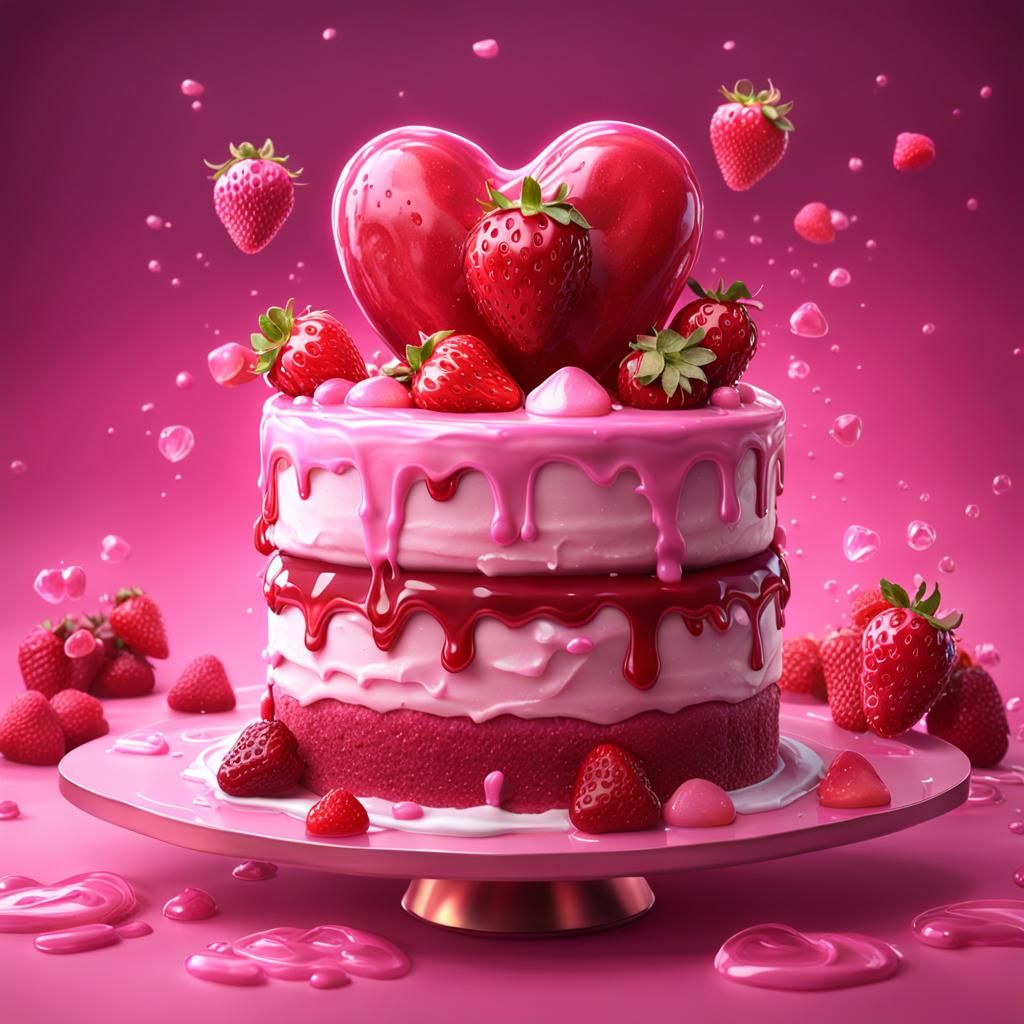heart + pink + dessart + cake + cream + sweet + strawberry +...