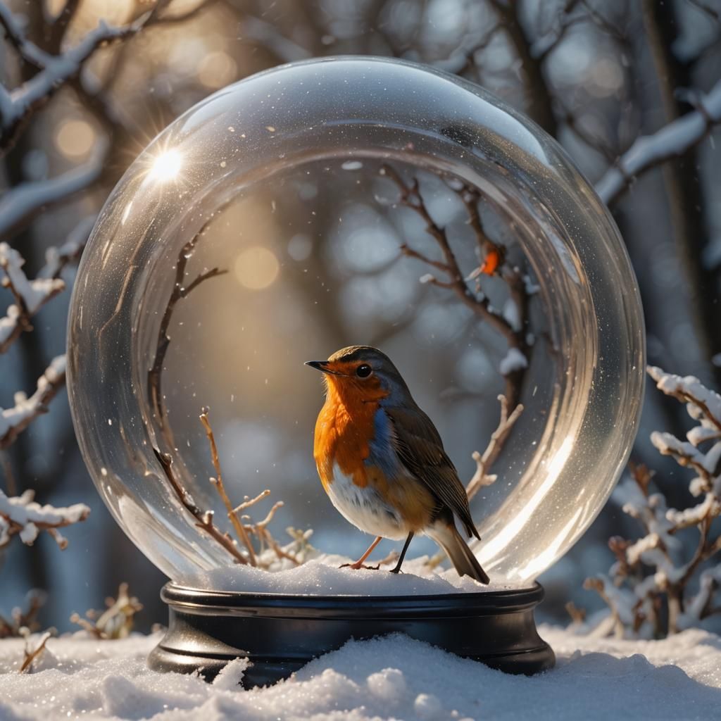 European Robin inside a Snow Globe  by @Hyperborean