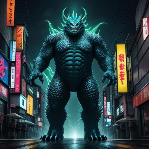 Kaiju Number 8 City Destruction in Manga Style