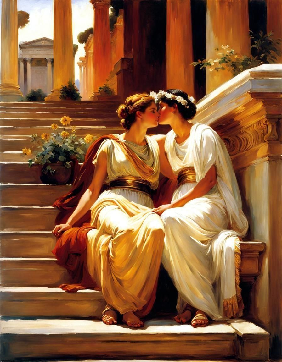 Kiss on roman steps