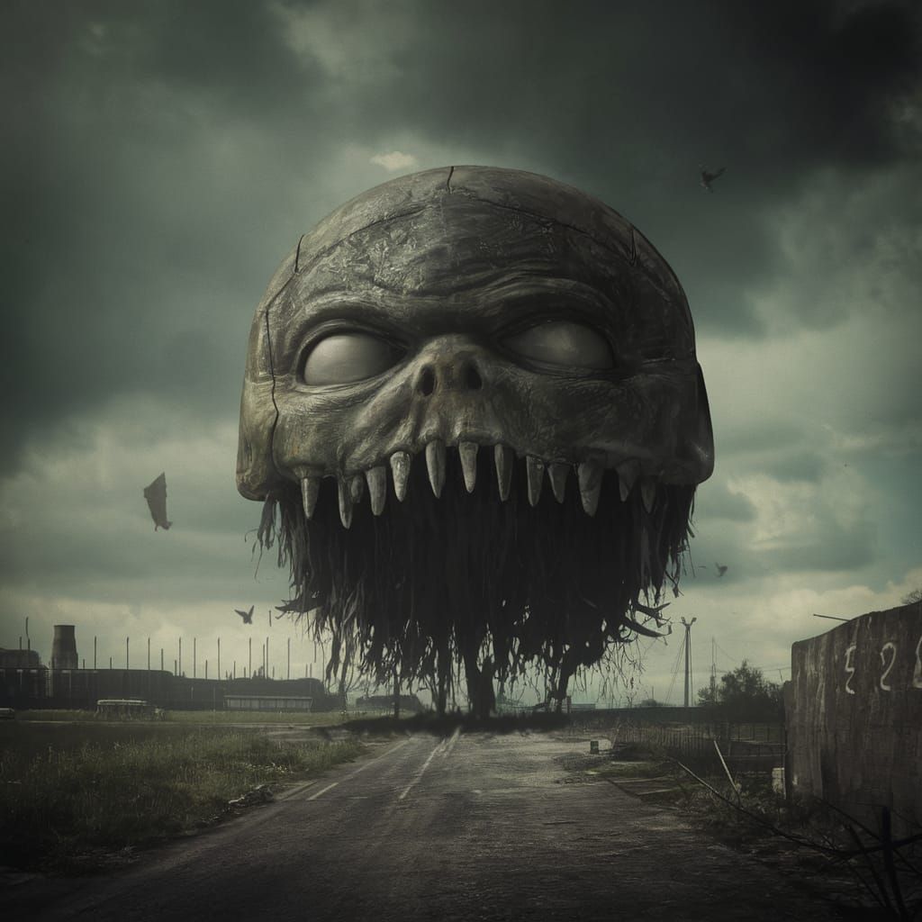 Surreal Chernobyl Horror Scene in Gritty Retro Style