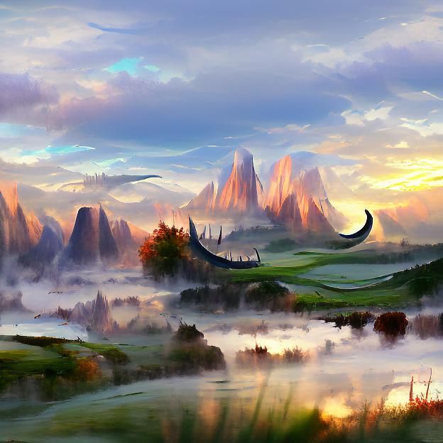 Morning landscape in a fantasy world