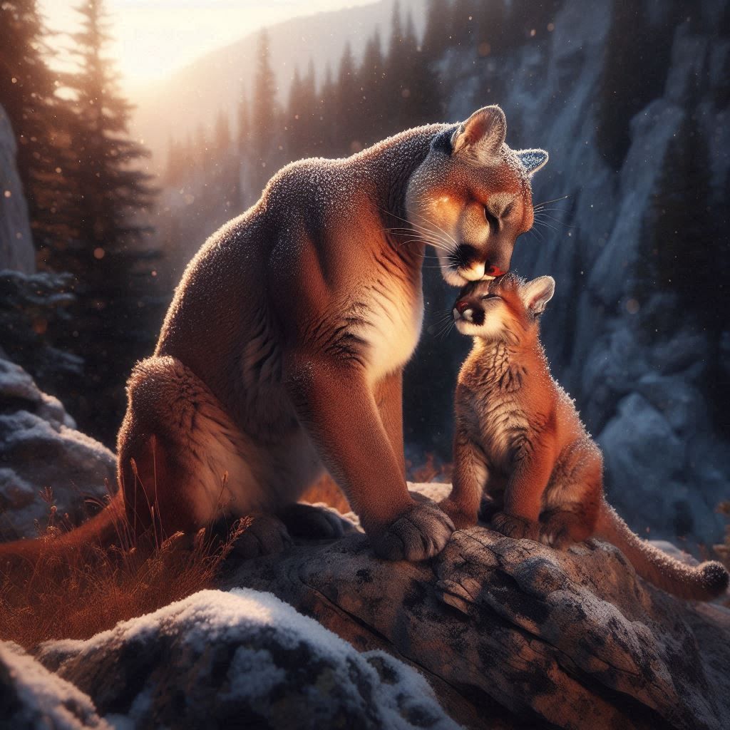 Cougar (Puma Concolor) & Cub