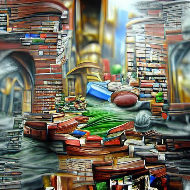 Fantasy library hyperrealism detailed painting