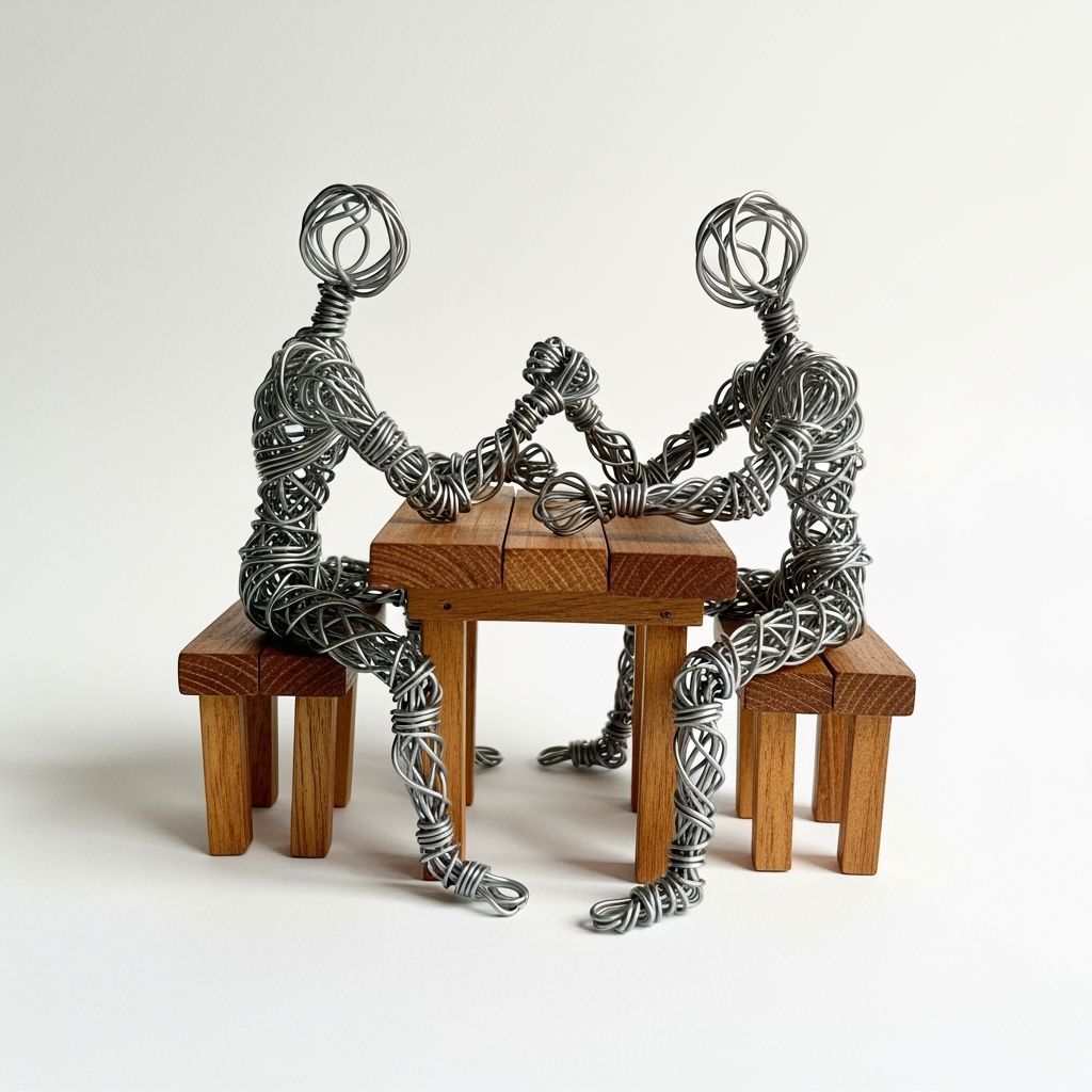 Intricate Wire Sculpture of Arm Wrestlers