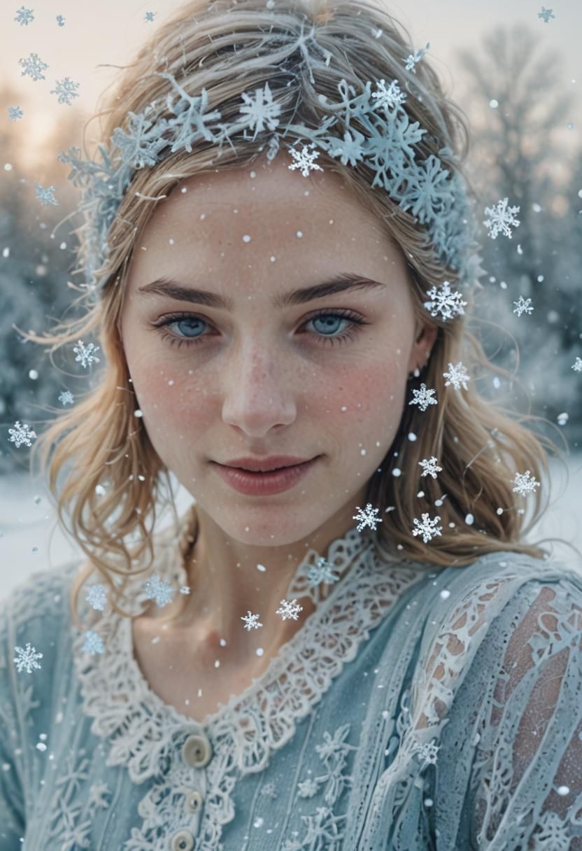Serene Winter Landscape with Falling Snowflakes