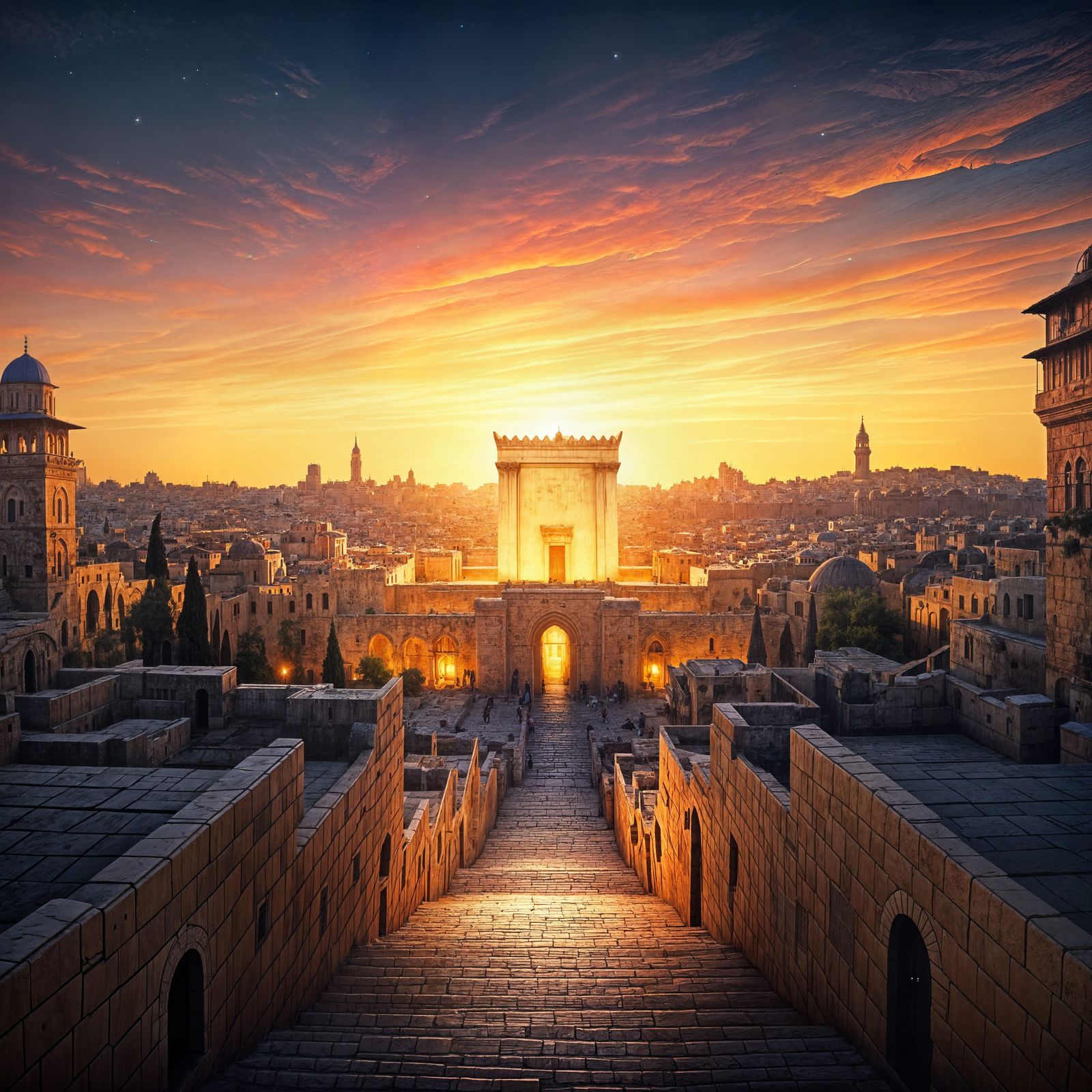 Temple in Jerusalem Radiates Warm Golden Light in Breathtaki...