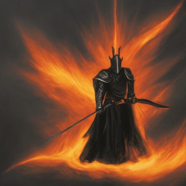 a knight in black flames