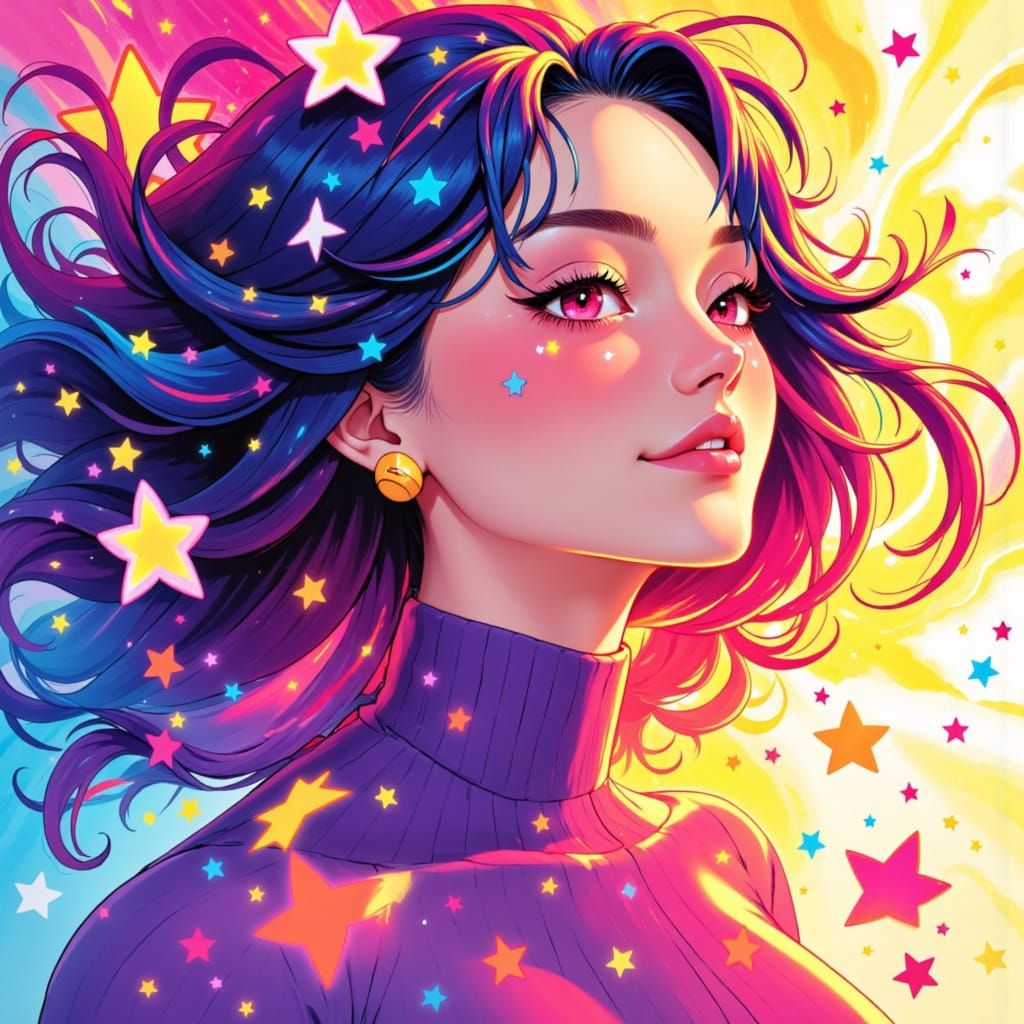 Illustrative star woman of cool colors <lora:Anna Illustrious:1.0>