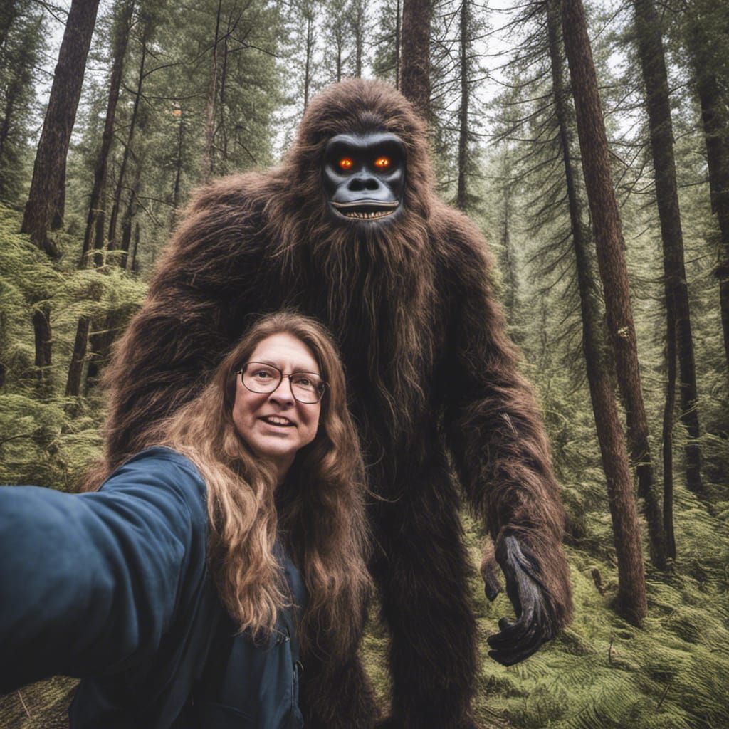 Selfie photograph with Bigfoot.  by @Steve Dufour