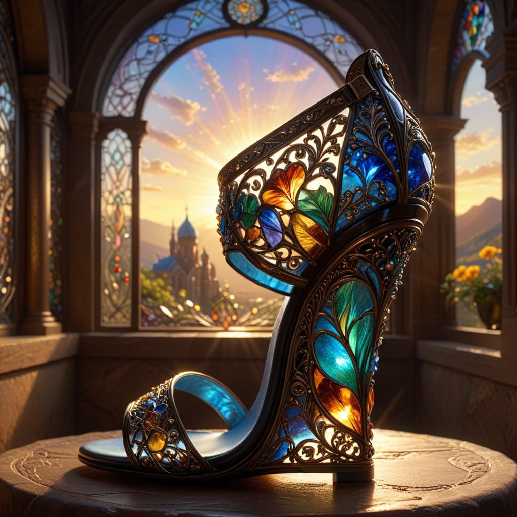 Gothic Glass Masterpiece: Cinderella's Intricate Sandal