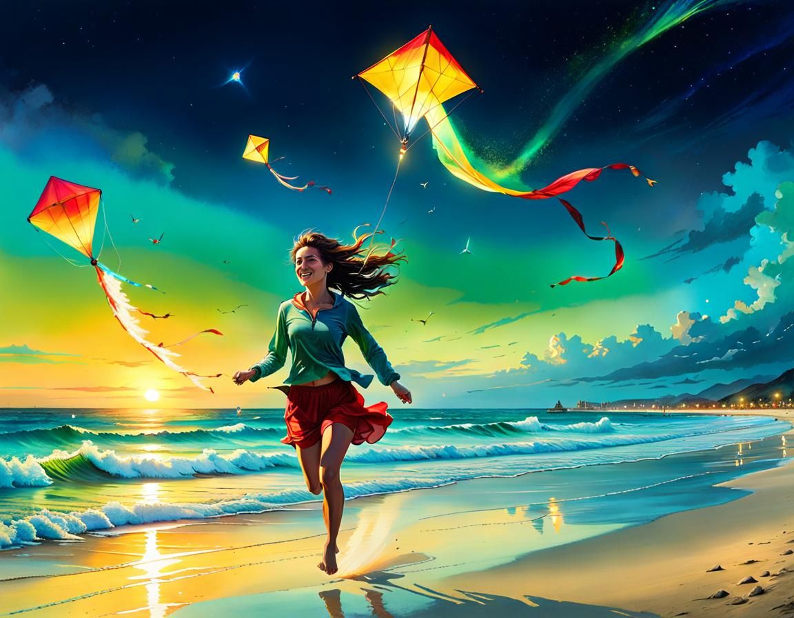 The pleasure of kite flying - AI Generated Artwork - NightCafe Creator