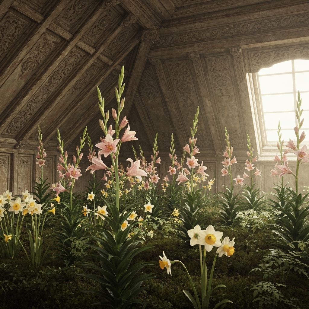 Lush Garden Collides With Ornate Weathered Attic