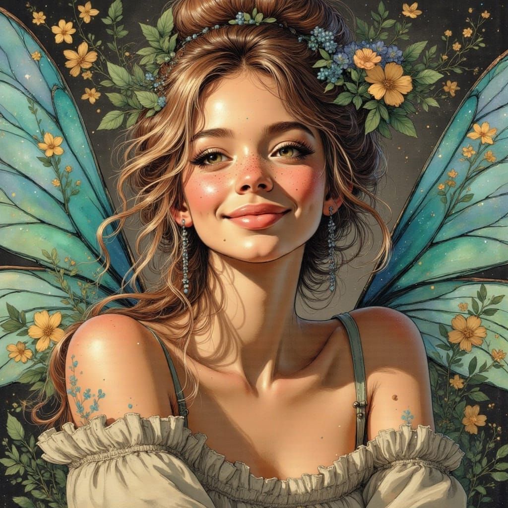 Majestic Curvy Goddess in Whimsical Digital Airbrush