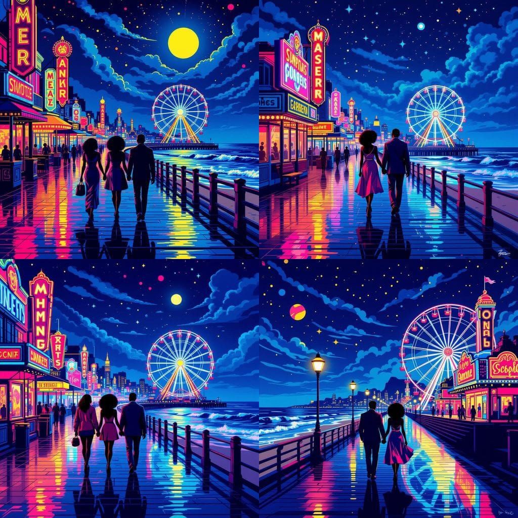 A quiet boardwalk scene ...