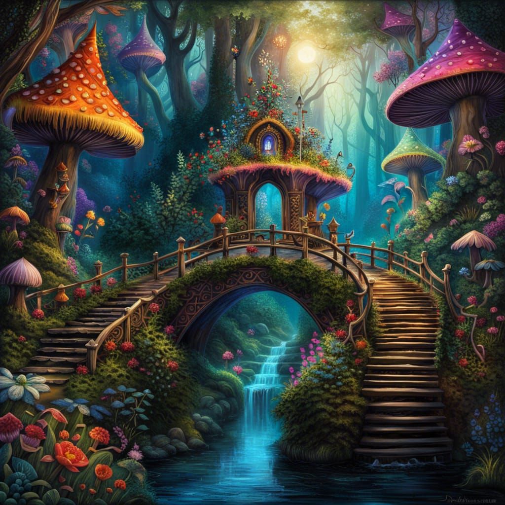 Fantasy Forest Bridge - AI Generated Artwork - NightCafe Creator