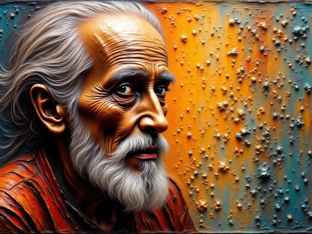 <lora:3D Impasto:1.0> OLD MAN. heavy impasto, light impasto, sgraffito, brush strokes, 3D brush strokes, palette knife, oil impasto, gouache...