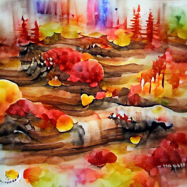 watercolor autumn forest warm colors love
