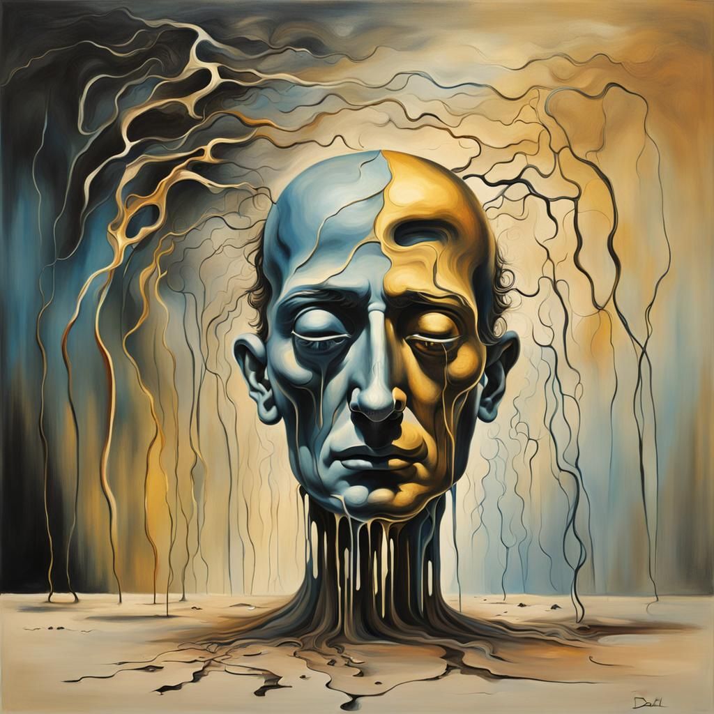 Sad broken mind with streaks of light inside